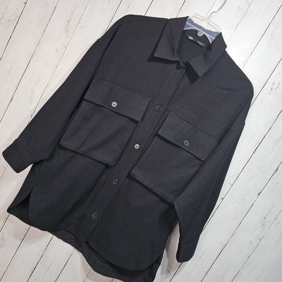 Zara Women's Black Heavyweight Jacket /Shacket Pockets Button Front Size Small. - Picture 4 of 10